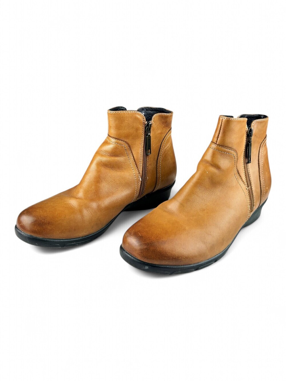 Propet Mens Tan Leather Side Zip Ankle Boots WFX085L Size 10 2E Wide